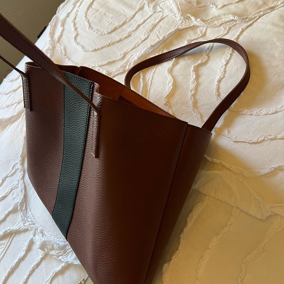 Brown Tote Bag with Black Center Stripe - Picture 2 of 3